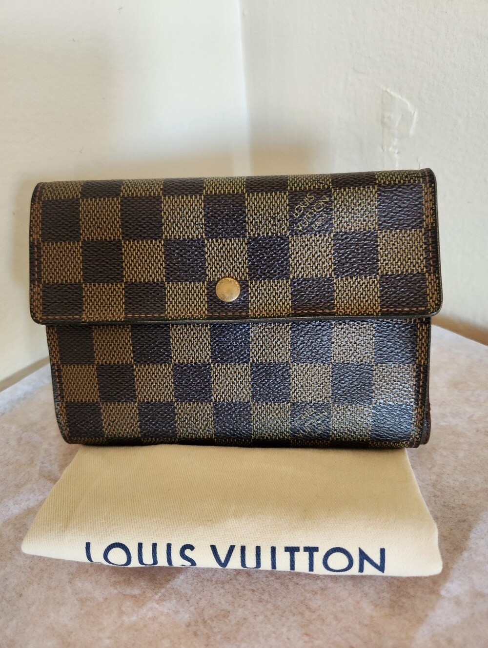 Louis Vuitton Brown Damier Ebene Porte Tresor Etui Papier Wallet With Dustbag